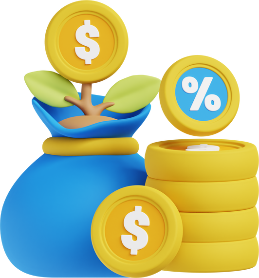 Investment Returns 3d icon illustration. Great for business, technology, company, websites, apps, education, marketing and promotion. Financial Investing 3d graphics.